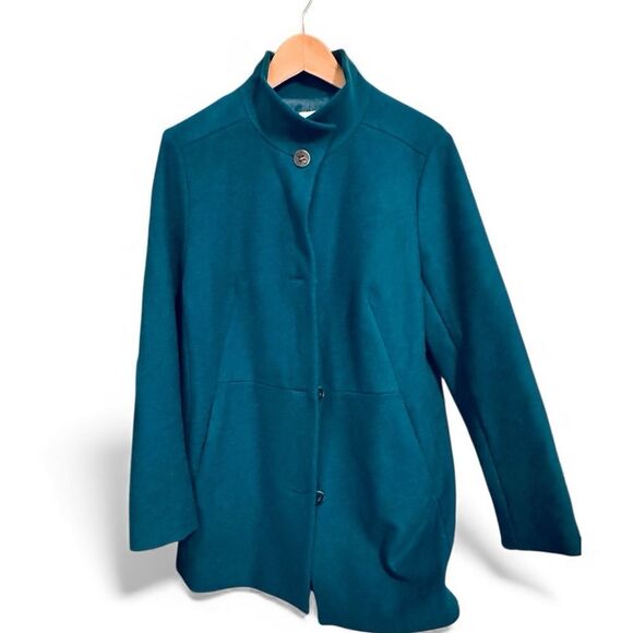 J. Jill Coat Berkshire Fleece Peacoat Jacket Button Front Lined Teal Size Medium - Picture 4 of 5